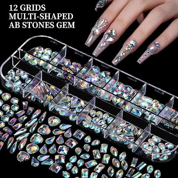 FANDAMEI Nail Charms, Nail Rhinestones Kit with 8 Boxes of Nail Gems, Bedazzling Kit for Nails, Colorful Clear Flatback Rhinestones, Charms Y2K for Nails, Multi Shape Nail Art Accessories for Crafts - Image 7