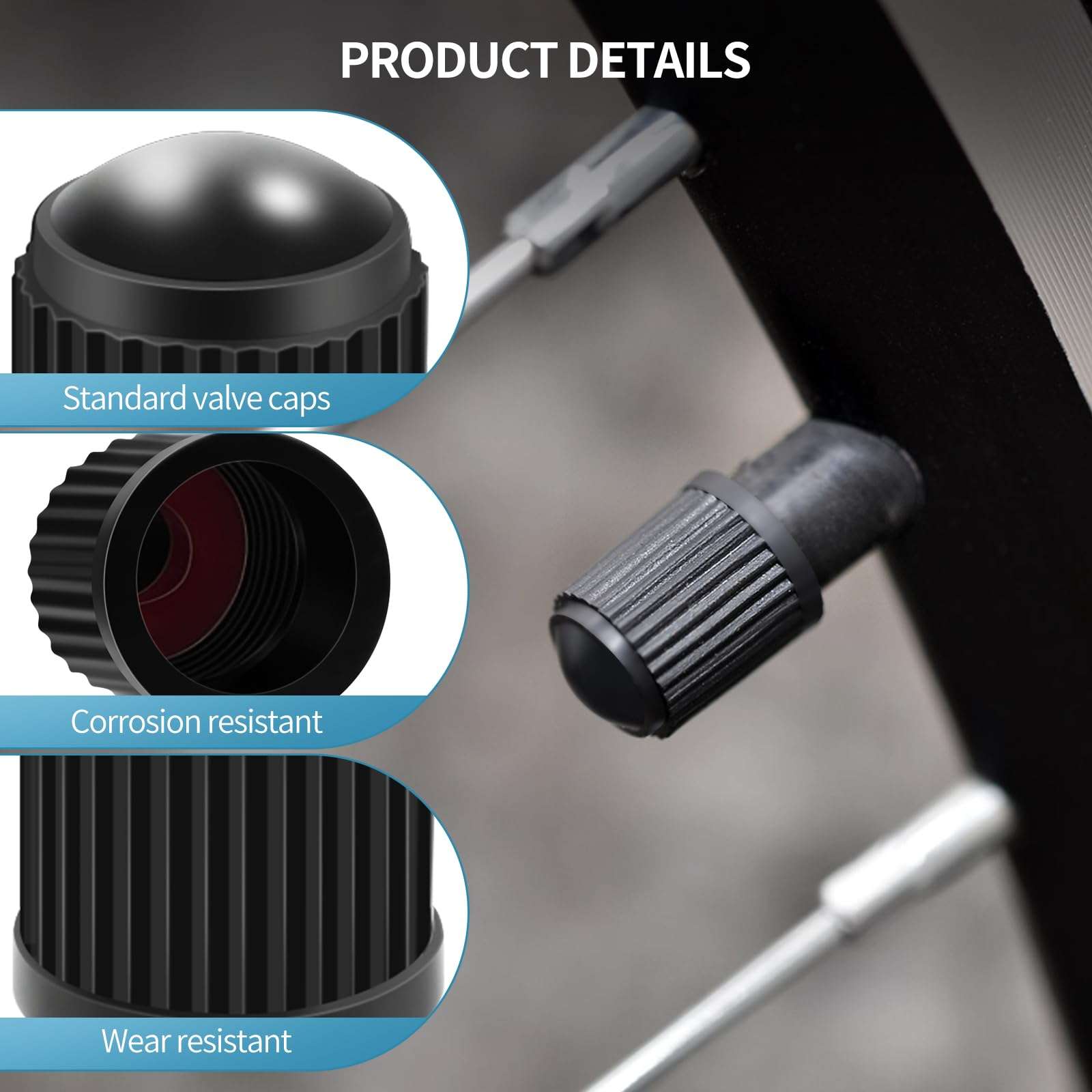 Tire Valve Stem Caps with O Rubber Ring Plastic Tire Valve Caps for Cars, Bike and Bicycle, Trucks, Motorcycles, Airtight Seal Dust Proof (50 Pack Black) - Image 4