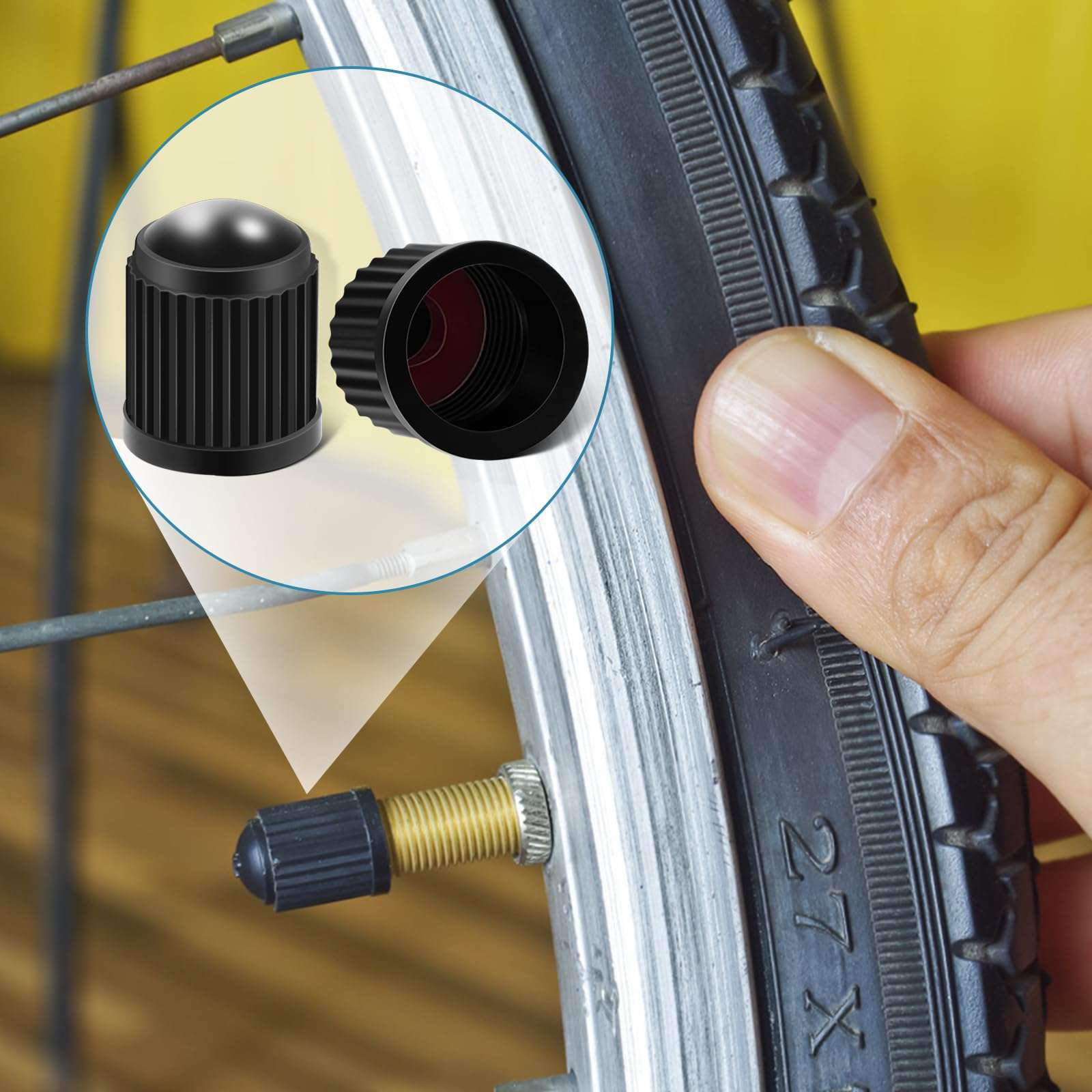 Tire Valve Stem Caps with O Rubber Ring Plastic Tire Valve Caps for Cars, Bike and Bicycle, Trucks, Motorcycles, Airtight Seal Dust Proof (50 Pack Black) - Image 7