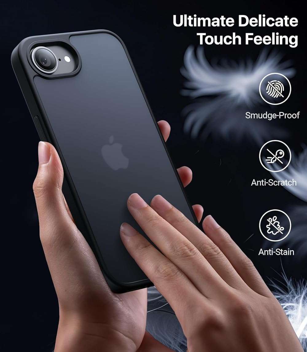 Eastinbox for iPhone 16e & iPhone 17e Case [16FT Military Grade Shockproof], Anti-Slip Anti-Scratch, Slim Translucent Frosted Matte Phone Cover, Case for iPhone 17 e/16 e 6.1", Black - Image 4