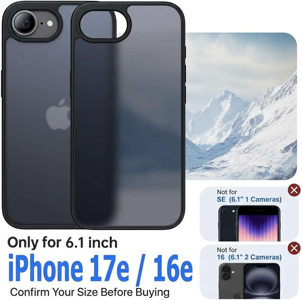 Eastinbox for iPhone 16e & iPhone 17e Case [16FT Military Grade Shockproof], Anti-Slip Anti-Scratch, Slim Translucent Frosted Matte Phone Cover, Case for iPhone 17 e/16 e 6.1", Black - Image 6