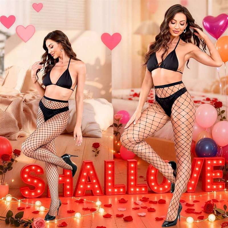 SHALLOVE 2 Pack Large And Medium Mesh Black Fishnet Stockings for Work Dates Weddings and Special Events - Image 3