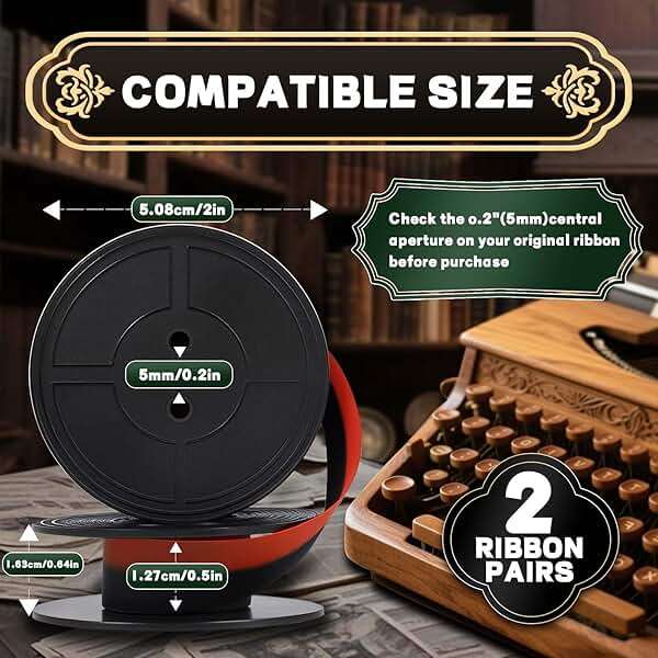 2 Pairs Typewriter Ribbon,Universal Typewriter Ribbon,Impact & Dot Matrix Printer Ribbons, Compatible with Smith Corona, Royal Classic Typewriters ,Suitable for Most Vintage Typewriters(Black/Red) - Image 2