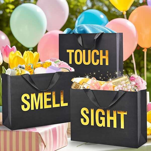 Large 5 Senses Gift Bags for Him with Labels, Envelopes and Cards,Gold Foil Five Senses Gift Bag for Her with Handles & Tissue Paper for Valentine's Day, Birthday, Wedding, Anniversary 12.6"X8.7"X4" - Image 2
