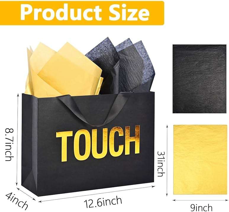 Large 5 Senses Gift Bags for Him with Labels, Envelopes and Cards,Gold Foil Five Senses Gift Bag for Her with Handles & Tissue Paper for Valentine's Day, Birthday, Wedding, Anniversary 12.6"X8.7"X4" - Image 3