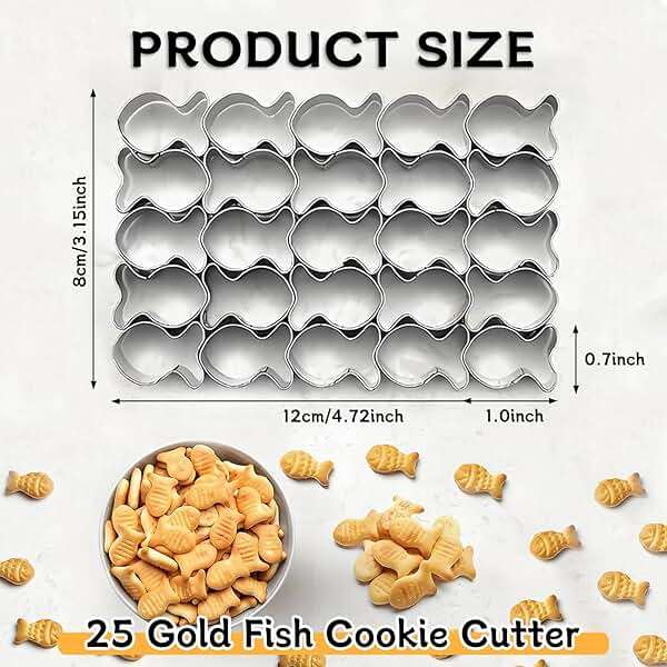 uadbau GoldFish Cracker Cutter, 25 Cavity Mini Cookie Cutters with Cleaning Brush, Goldfish Mold Stainless Steel Fish Shaped for Non-Stick Dough DIY Cookie Mold - Image 2