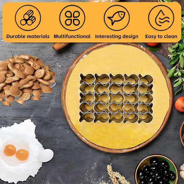 uadbau GoldFish Cracker Cutter, 25 Cavity Mini Cookie Cutters with Cleaning Brush, Goldfish Mold Stainless Steel Fish Shaped for Non-Stick Dough DIY Cookie Mold - Image 3