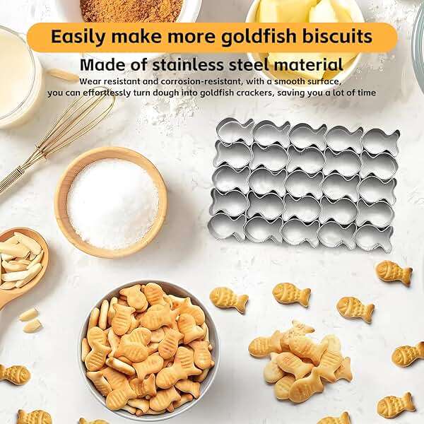 uadbau GoldFish Cracker Cutter, 25 Cavity Mini Cookie Cutters with Cleaning Brush, Goldfish Mold Stainless Steel Fish Shaped for Non-Stick Dough DIY Cookie Mold - Image 5