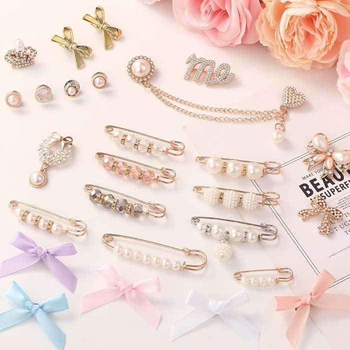 JOICEE 54 Pcs Shoe Charms Kit for Sneakers, Gold Brooches Pins Pearl Bow Lace Shoes Charms Jewelry Accessories Bulk for Sneakers Socks Clothes Hats Bags Decor - Image 2