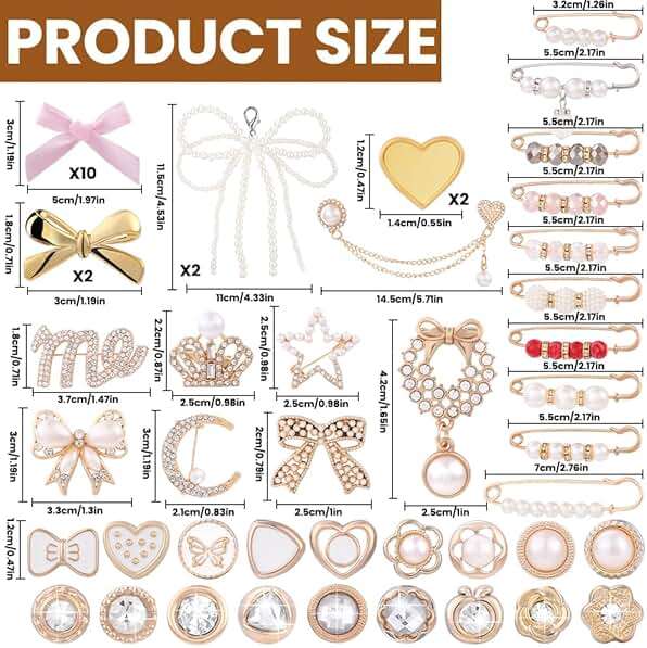 JOICEE 54 Pcs Shoe Charms Kit for Sneakers, Gold Brooches Pins Pearl Bow Lace Shoes Charms Jewelry Accessories Bulk for Sneakers Socks Clothes Hats Bags Decor - Image 3