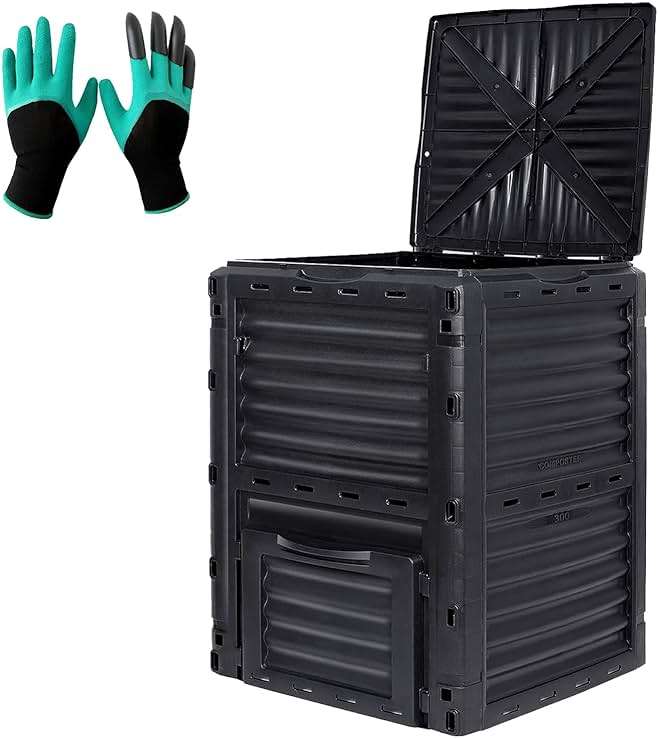 BIOGRN Compost Bin Outdoor, 80 Gallon Large Garden Composter, Black | Large 300L capacity with BPA-free construction, secure flip-latch lid, and easy assembly for garden, kitchen, and yard waste. - Image 1