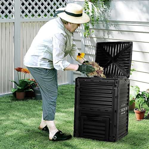 BIOGRN Compost Bin Outdoor, 80 Gallon Large Garden Composter, Black | Large 300L capacity with BPA-free construction, secure flip-latch lid, and easy assembly for garden, kitchen, and yard waste. - Image 2
