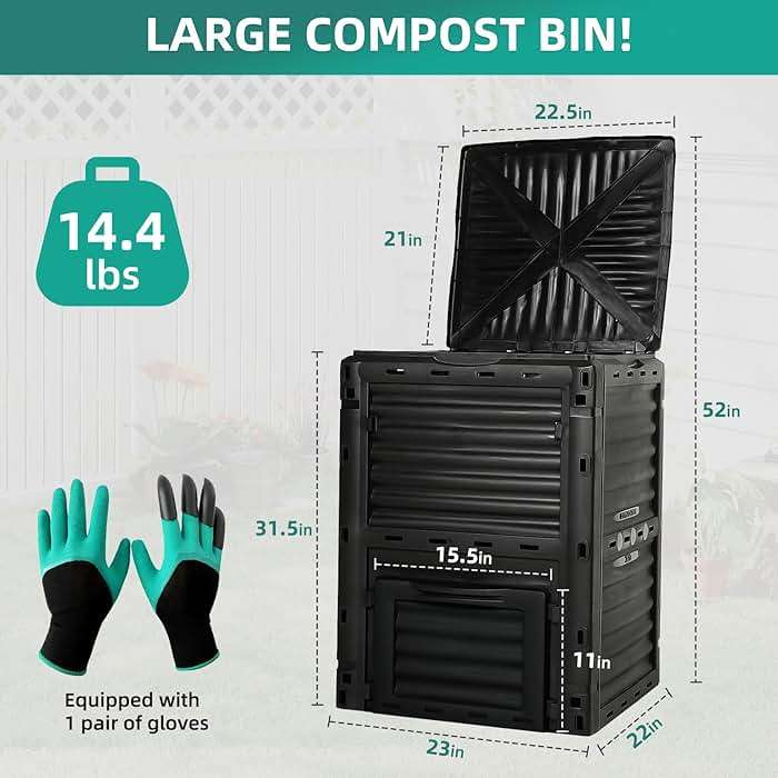 BIOGRN Compost Bin Outdoor, 80 Gallon Large Garden Composter, Black | Large 300L capacity with BPA-free construction, secure flip-latch lid, and easy assembly for garden, kitchen, and yard waste. - Image 3