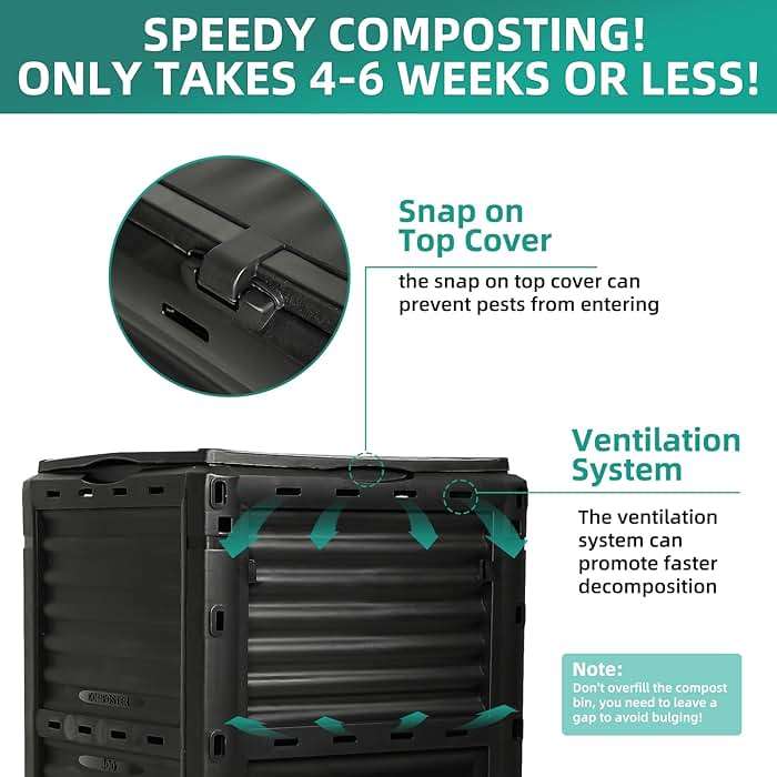 BIOGRN Compost Bin Outdoor, 80 Gallon Large Garden Composter, Black | Large 300L capacity with BPA-free construction, secure flip-latch lid, and easy assembly for garden, kitchen, and yard waste. - Image 4