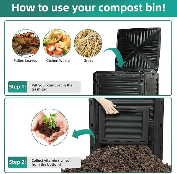 BIOGRN Compost Bin Outdoor, 80 Gallon Large Garden Composter, Black | Large 300L capacity with BPA-free construction, secure flip-latch lid, and easy assembly for garden, kitchen, and yard waste. - Image 5