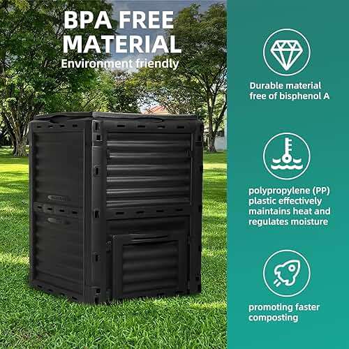 BIOGRN Compost Bin Outdoor, 80 Gallon Large Garden Composter, Black | Large 300L capacity with BPA-free construction, secure flip-latch lid, and easy assembly for garden, kitchen, and yard waste. - Image 7
