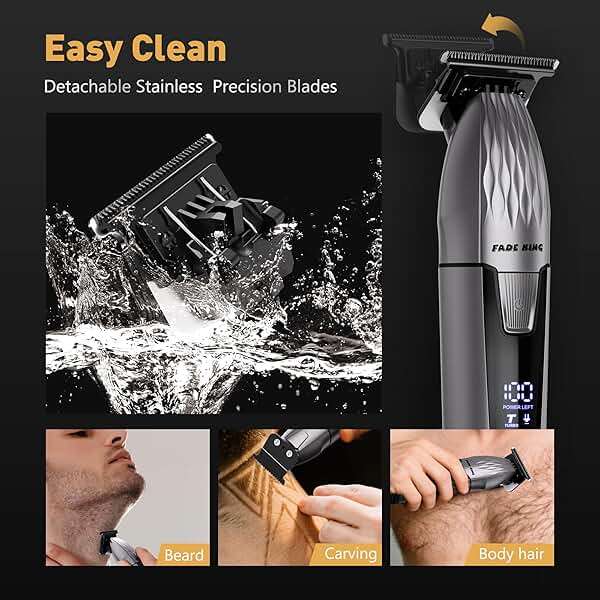 FADEKING® Hair Clippers and Trimmer Set for Men, Professional Cordless Barber Clippers with Zero Gap T-Blade Trimmer, Hair Trimmer for Men, Beard Grooming Kit for Fade Haircuts, Home & Barber Use - Image 4