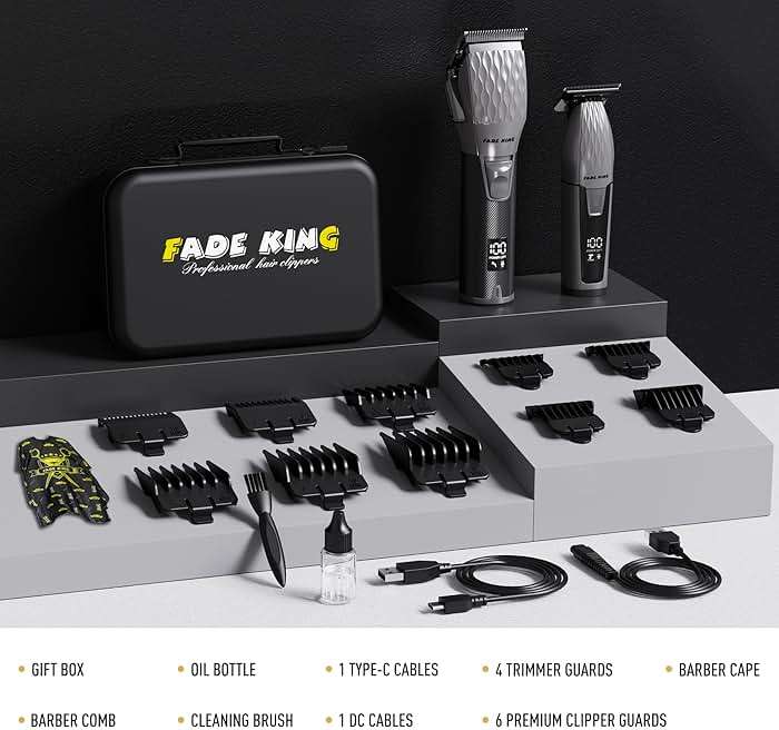 FADEKING® Hair Clippers and Trimmer Set for Men, Professional Cordless Barber Clippers with Zero Gap T-Blade Trimmer, Hair Trimmer for Men, Beard Grooming Kit for Fade Haircuts, Home & Barber Use - Image 7