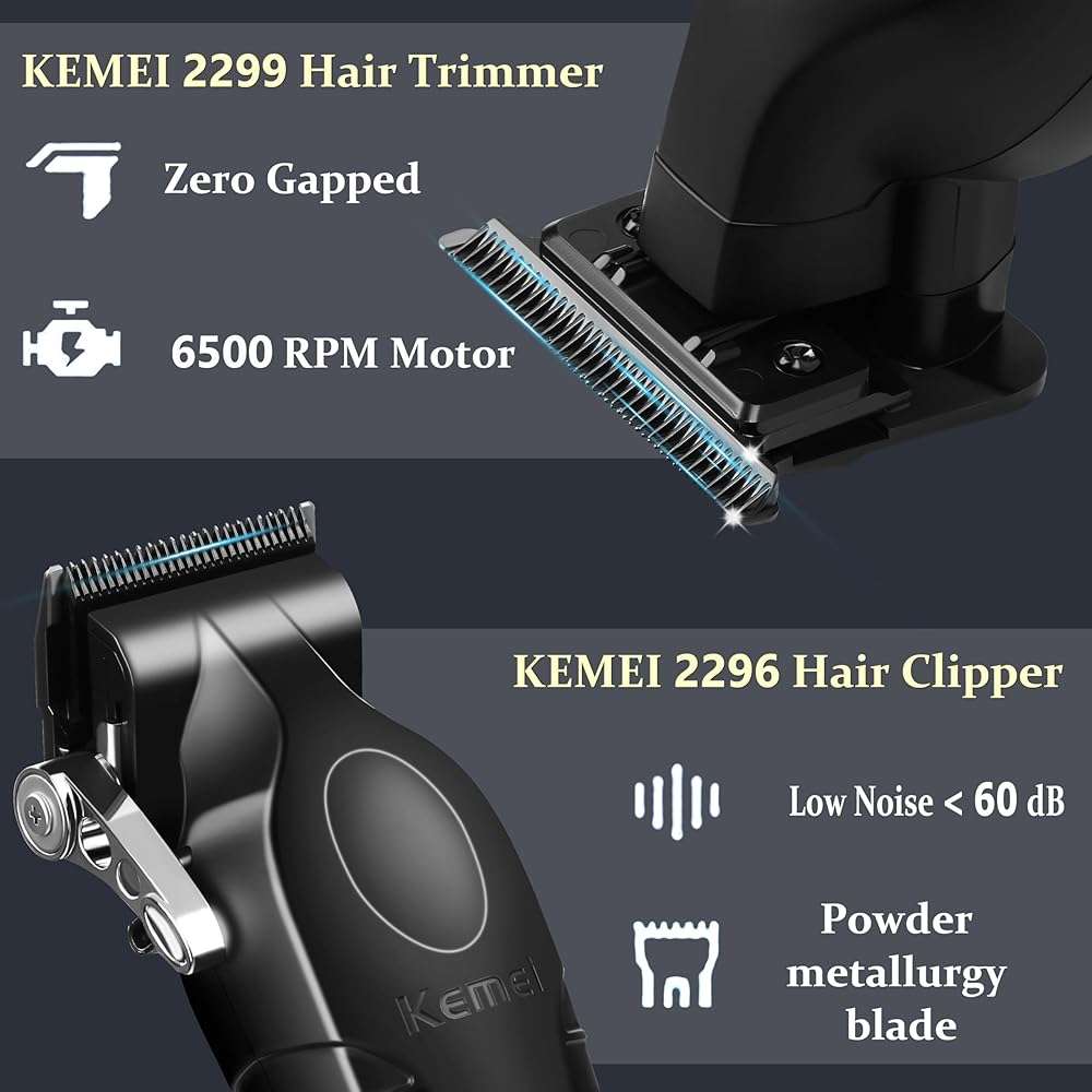 KEMEI Professional Hair Clipper and Trimmers Set, Cordless Barber Clippers, Beard Trimmer, Electric Foil Shaver with Replacement Heads, KM-PG2299, KM-2296, KM-1102 - Image 2