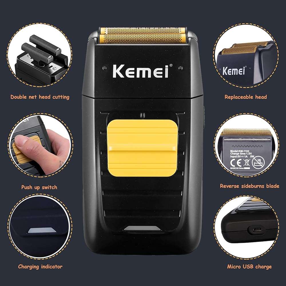 KEMEI Professional Hair Clipper and Trimmers Set, Cordless Barber Clippers, Beard Trimmer, Electric Foil Shaver with Replacement Heads, KM-PG2299, KM-2296, KM-1102 - Image 3