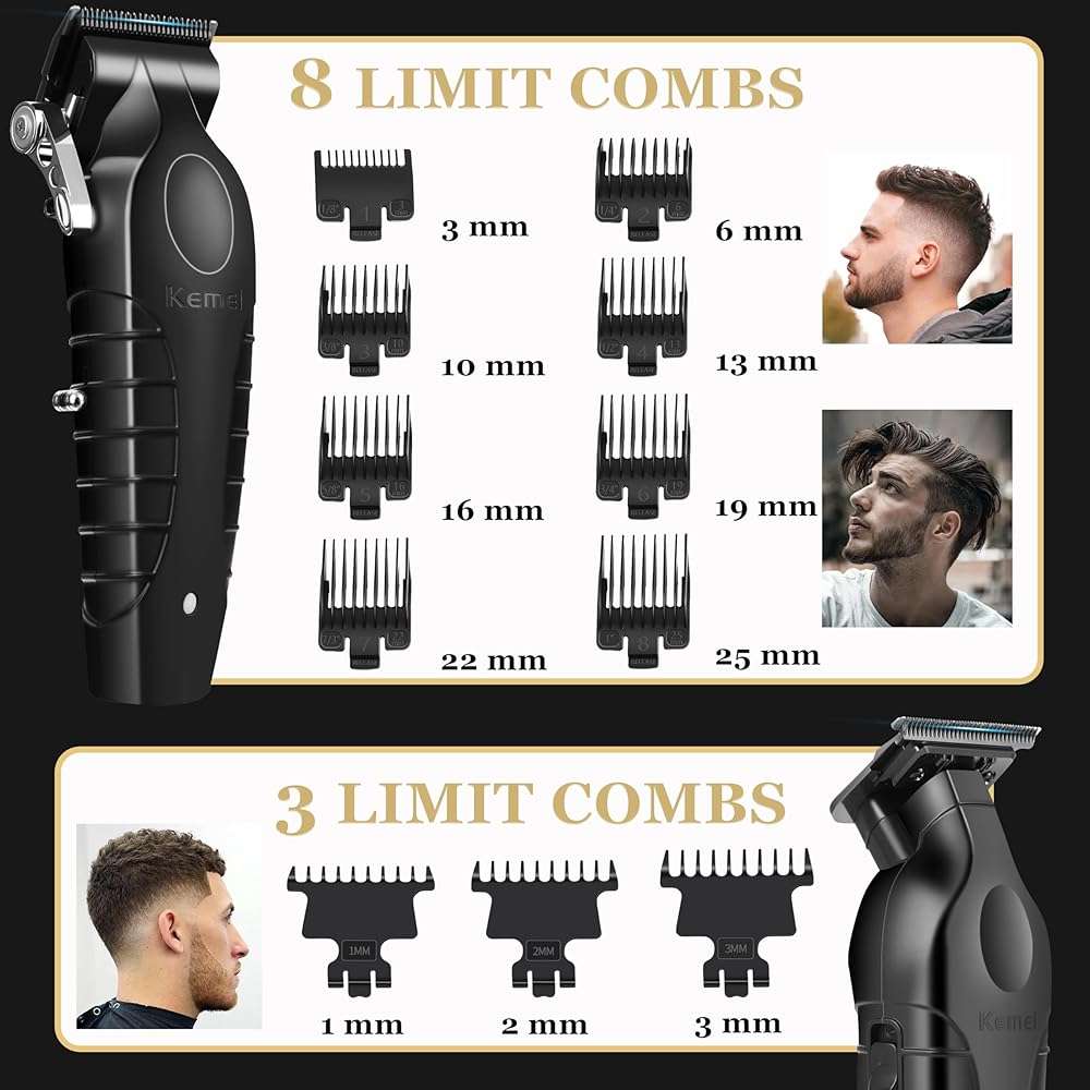 KEMEI Professional Hair Clipper and Trimmers Set, Cordless Barber Clippers, Beard Trimmer, Electric Foil Shaver with Replacement Heads, KM-PG2299, KM-2296, KM-1102 - Image 5