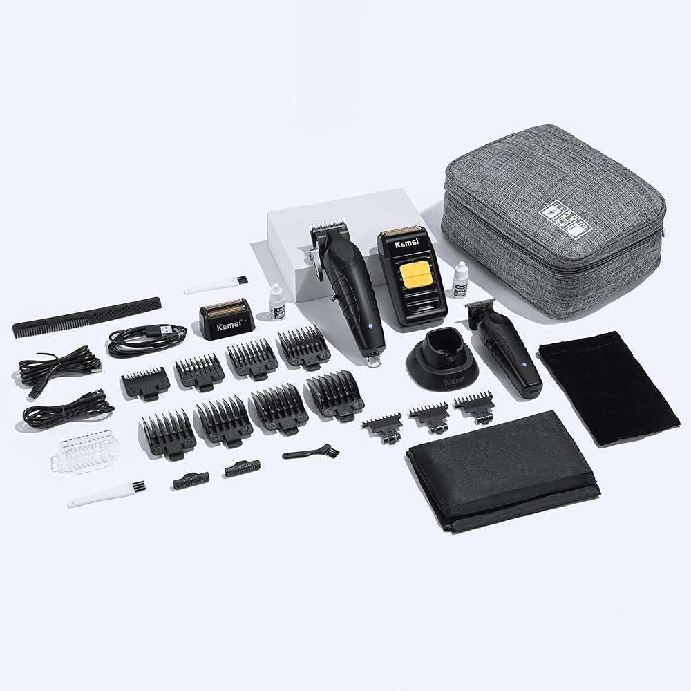 KEMEI Professional Hair Clipper and Trimmers Set, Cordless Barber Clippers, Beard Trimmer, Electric Foil Shaver with Replacement Heads, KM-PG2299, KM-2296, KM-1102 - Image 6