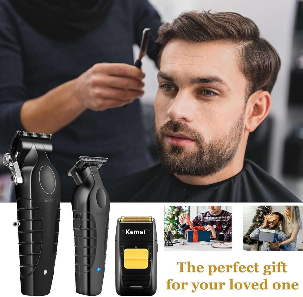 KEMEI Professional Hair Clipper and Trimmers Set, Cordless Barber Clippers, Beard Trimmer, Electric Foil Shaver with Replacement Heads, KM-PG2299, KM-2296, KM-1102 - Image 7