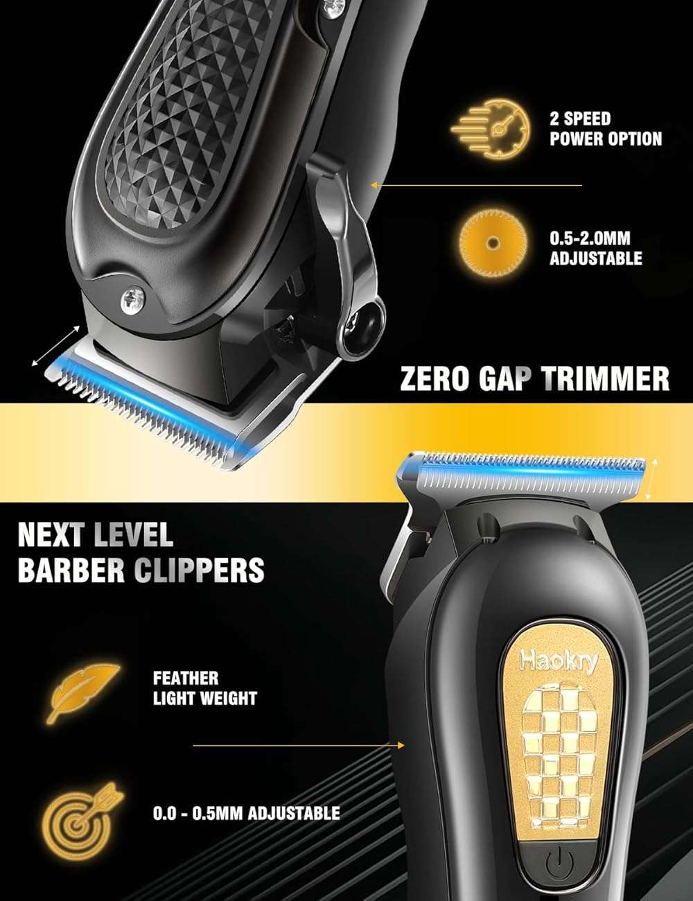 Haokry Hair Clippers & Trimmer for Men,Professional Barber Clippers and Trimmers Set,Mens Cordless Hair Clipper for Barbers Haircut Kit,Beard Trimmer,Rechargeable Electric Shaver - Image 2