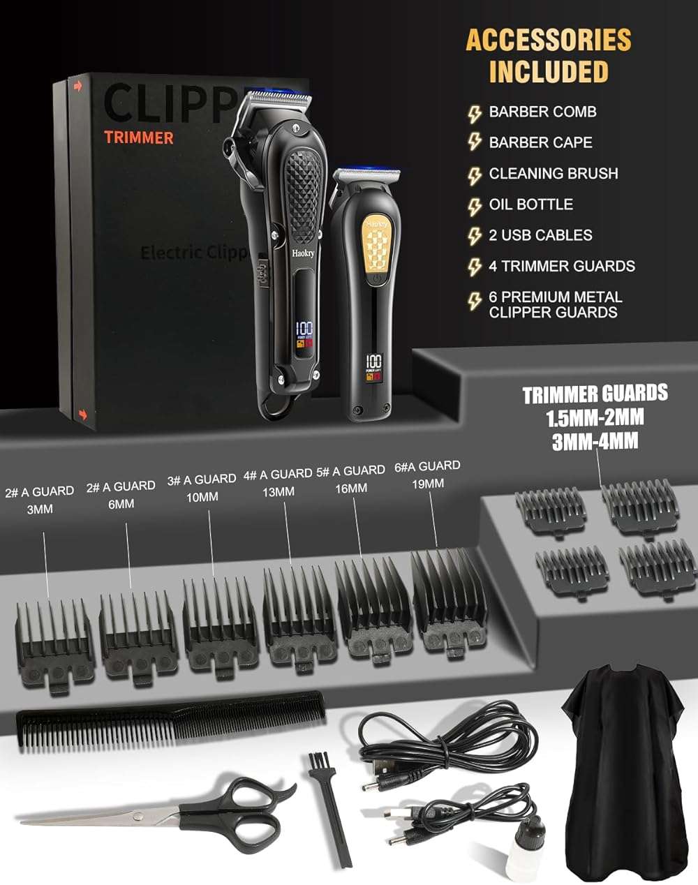 Haokry Hair Clippers & Trimmer for Men,Professional Barber Clippers and Trimmers Set,Mens Cordless Hair Clipper for Barbers Haircut Kit,Beard Trimmer,Rechargeable Electric Shaver - Image 4