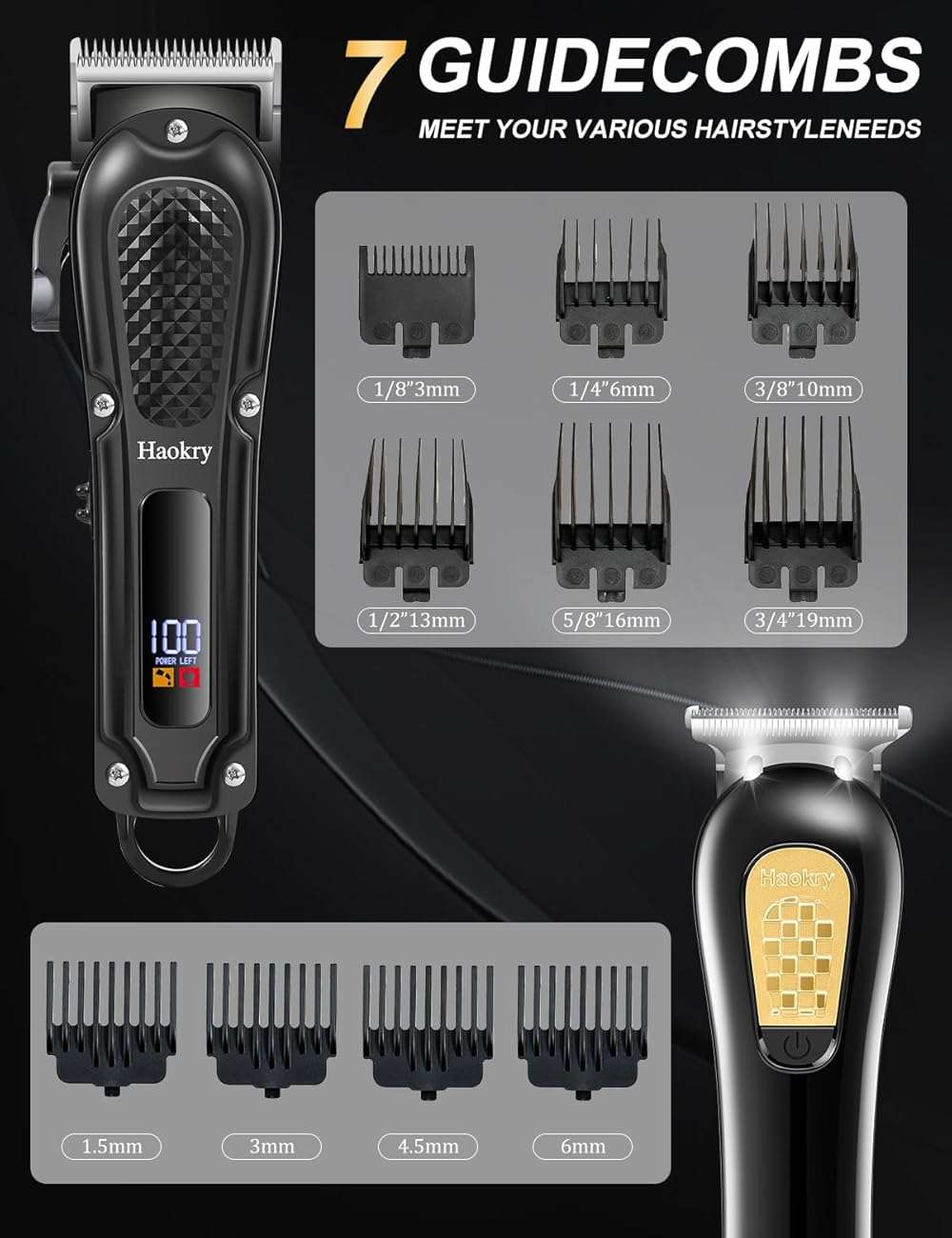 Haokry Hair Clippers & Trimmer for Men,Professional Barber Clippers and Trimmers Set,Mens Cordless Hair Clipper for Barbers Haircut Kit,Beard Trimmer,Rechargeable Electric Shaver - Image 7