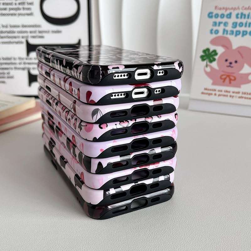 DEFBSC Case for iPhone 17e/iPhone 16e, Cute Pink Bow Cherry Print Aesthetic Trendy Pattern for Women Girls Slim Durable Bumper Shockproof for iPhone 17e/iPhone 16e Case, Pink Ribbon/Glossy - Image 3