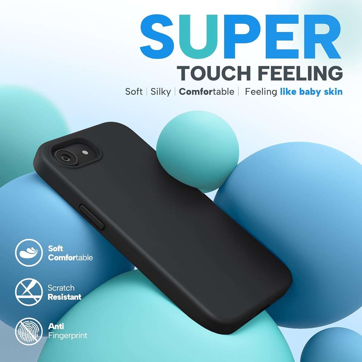 Miracase Compatible with iPhone 16e Case/iPhone 17e Case, [Soft Anti-Scratch Microfiber Lining], Liquid Silicone Shockproof Drop Protection Phone Case for iPhone 16e/17e, Black - Image 3
