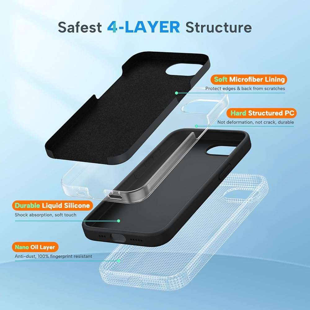 Miracase Compatible with iPhone 16e Case/iPhone 17e Case, [Soft Anti-Scratch Microfiber Lining], Liquid Silicone Shockproof Drop Protection Phone Case for iPhone 16e/17e, Black - Image 4