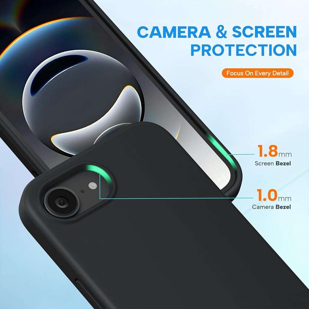 Miracase Compatible with iPhone 16e Case/iPhone 17e Case, [Soft Anti-Scratch Microfiber Lining], Liquid Silicone Shockproof Drop Protection Phone Case for iPhone 16e/17e, Black - Image 5