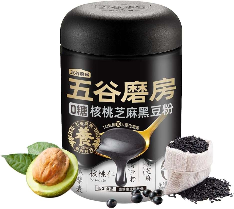 I WUGU Sugar-Free Walnut Black Soybean Sesame Meal Replacement Powder, Low GI, Smooth and Easy to Absorb, Rich in Sesamin, Non-GMO, Vegan, Zero Sugar Meal Replacement Shake, 19.25oz (546g), 五谷磨房无糖黑芝麻核桃粉 - Image 1
