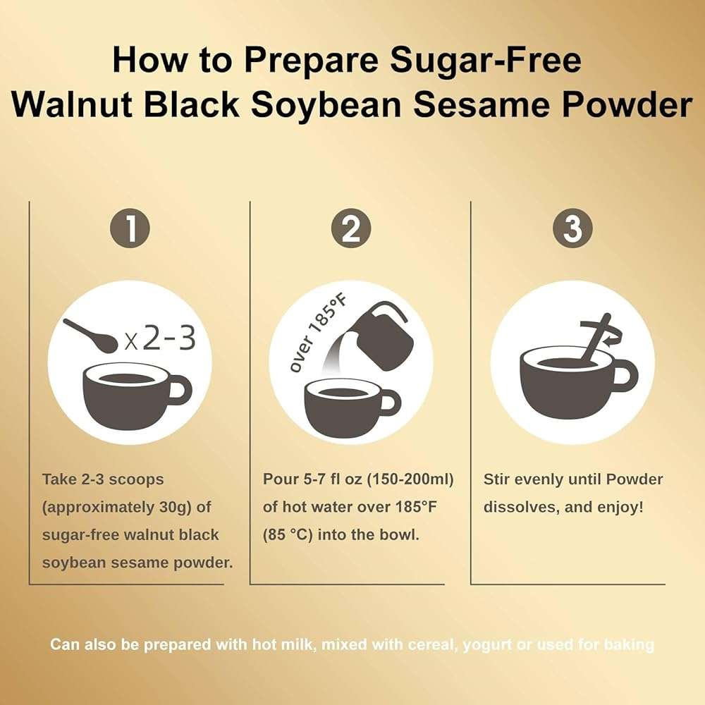 I WUGU Sugar-Free Walnut Black Soybean Sesame Meal Replacement Powder, Low GI, Smooth and Easy to Absorb, Rich in Sesamin, Non-GMO, Vegan, Zero Sugar Meal Replacement Shake, 19.25oz (546g), 五谷磨房无糖黑芝麻核桃粉 - Image 6