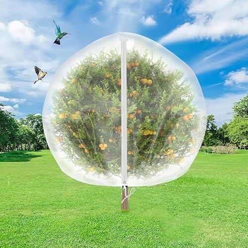 2 Pack Fruit Tree Netting Cover with Zipper and Drawstring, 6.6 x 6.6 Ft Bird Mesh Netting Barrier for Blueberry Bushes, Garden Plant Net Tree Protection Netting Cover for Apple Vegetables Fruits - Image 2