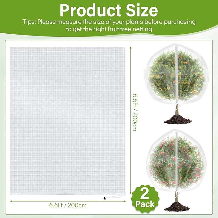2 Pack Fruit Tree Netting Cover with Zipper and Drawstring, 6.6 x 6.6 Ft Bird Mesh Netting Barrier for Blueberry Bushes, Garden Plant Net Tree Protection Netting Cover for Apple Vegetables Fruits - Image 3