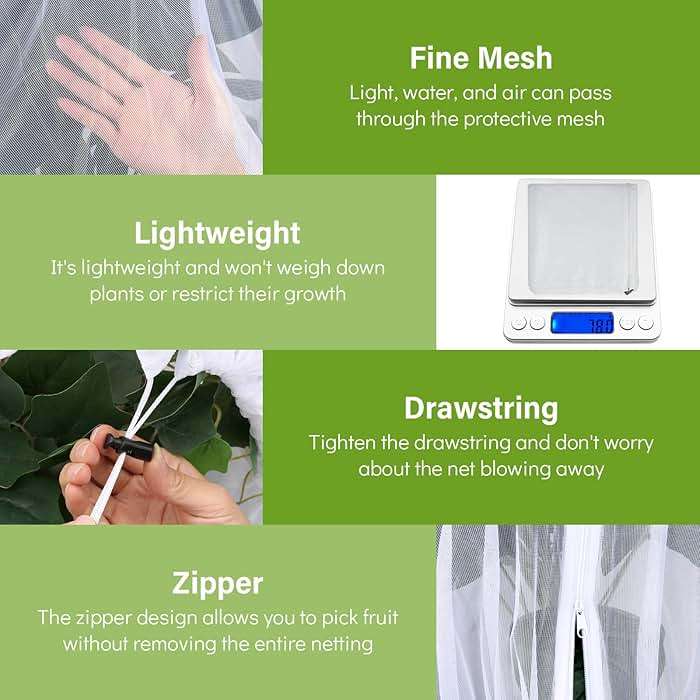 2 Pack Fruit Tree Netting Cover with Zipper and Drawstring, 6.6 x 6.6 Ft Bird Mesh Netting Barrier for Blueberry Bushes, Garden Plant Net Tree Protection Netting Cover for Apple Vegetables Fruits - Image 6
