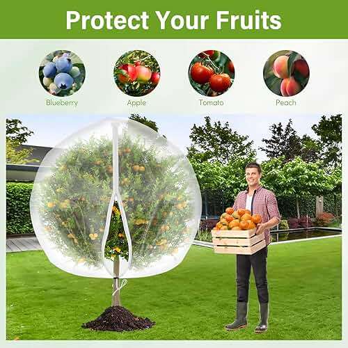 2 Pack Fruit Tree Netting Cover with Zipper and Drawstring, 6.6 x 6.6 Ft Bird Mesh Netting Barrier for Blueberry Bushes, Garden Plant Net Tree Protection Netting Cover for Apple Vegetables Fruits - Image 7