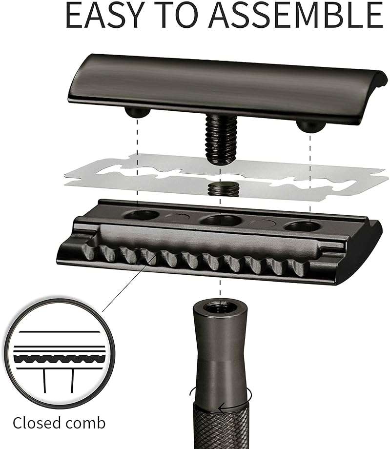 Bambaw Safety Razor for Men with 5 Blades, Double Edge Safety Razors for Men, Sustainable Single Blade Razor, Zero Waste Metal Razors - Black - Image 3