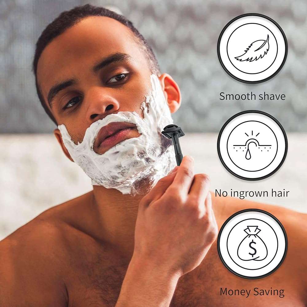 Bambaw Safety Razor for Men with 5 Blades, Double Edge Safety Razors for Men, Sustainable Single Blade Razor, Zero Waste Metal Razors - Black - Image 4