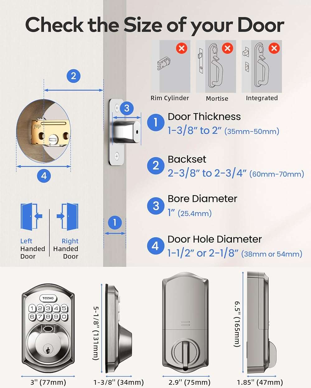 TEEHO TE012W WiFi Smart Lock, Fingerprint Door Lock with Built-in Wi-Fi, Keyless Entry Keypad Smart Deadbolt, App Remote Control, Alexa Compatible, IP55 Waterproof for Front Door – Satin Nickel - Image 5