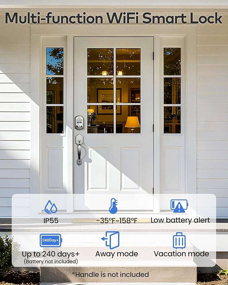 TEEHO TE012W WiFi Smart Lock, Fingerprint Door Lock with Built-in Wi-Fi, Keyless Entry Keypad Smart Deadbolt, App Remote Control, Alexa Compatible, IP55 Waterproof for Front Door – Satin Nickel - Image 6