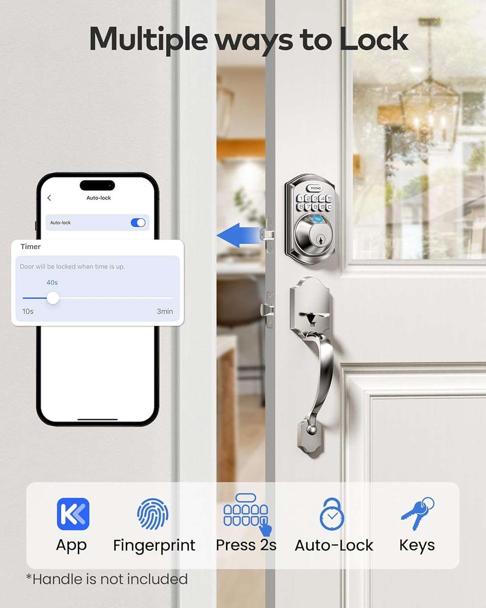 TEEHO TE012W WiFi Smart Lock, Fingerprint Door Lock with Built-in Wi-Fi, Keyless Entry Keypad Smart Deadbolt, App Remote Control, Alexa Compatible, IP55 Waterproof for Front Door – Satin Nickel - Image 8