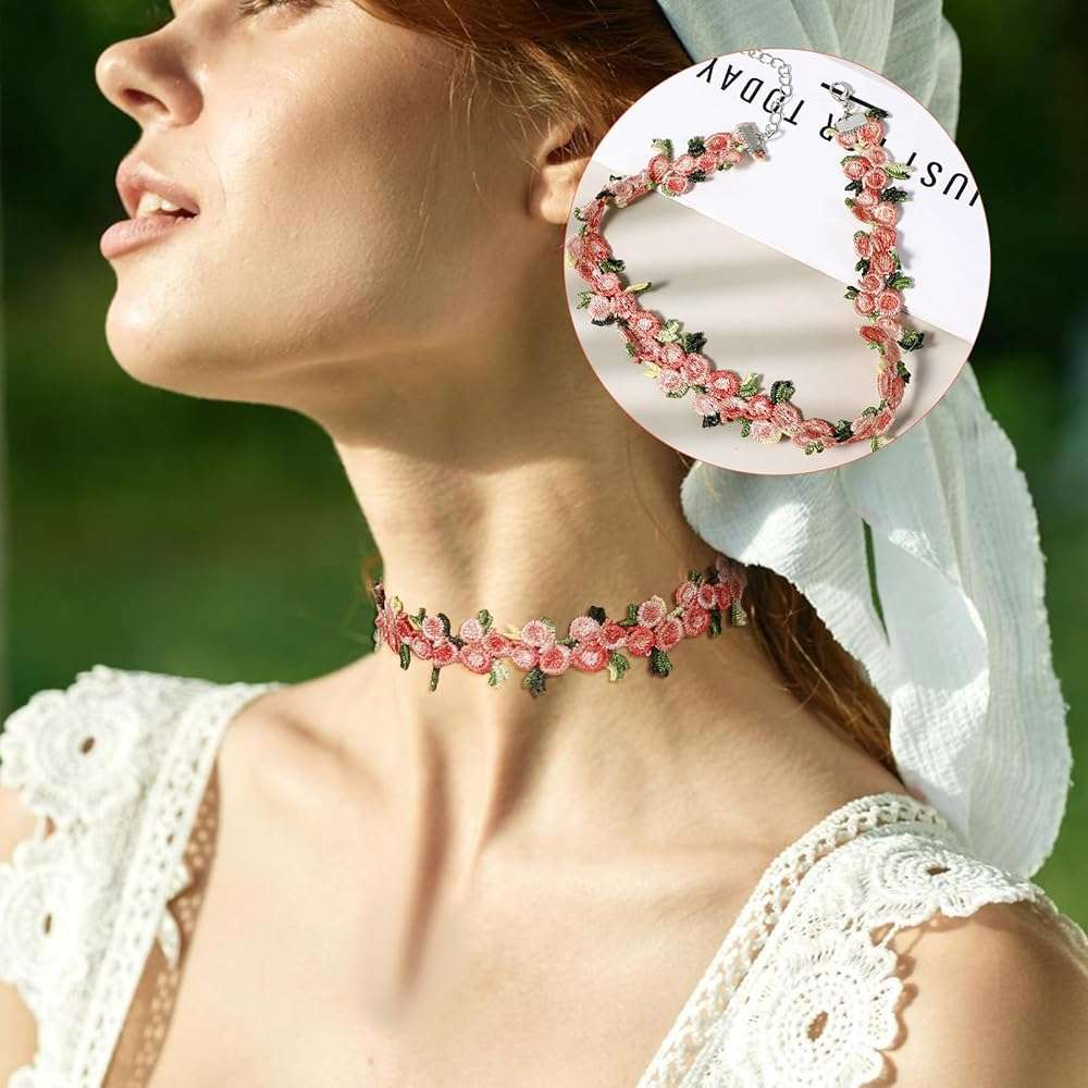 Heclia 8PCS Choker Necklace for Women Girls, Black Lace Velvet Chockers, Daisy Gothic Punk Classic Choker, Adjustable Bohemian Flower Floral Lace Necklaces, Leaf Pendant Clavicular Chain for Party - Image 4