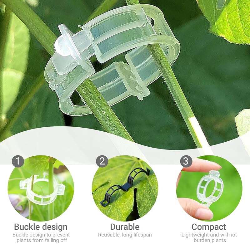 increnobl Reusable Plastic Plant Clips for Climbing Plants 2025 - Gentle & Secure Garden Support Clips for Tomatoes, Vines, Cucumbers, Grapes, Vegetables - Indoor/Outdoor Trellis Clips (100, White) - Image 4