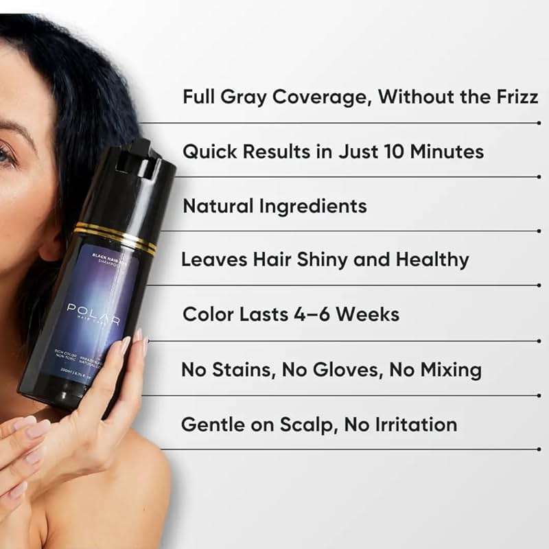 Polar Hair CARE Polar Haircare - Hair Dye Shampoo for Gray Hair for Women & Men (Jet Black) Natural Hair Dye Kit - Semi Permanent Hair Dye Shampoo - Vegan Hair Dye USA 6.76 Fl Oz - Image 2