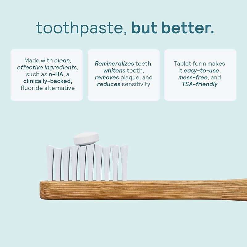 Huppy Toothpaste Tablets, Nano Hydroxyapatite, Fluoride Free and Plastic Free, Natural Whitening, Remineralizing, SLS Free, Travel Friendly Chewable Tabs, Strawberry Flavor, 62 Count (1 Month Supply) - Image 2