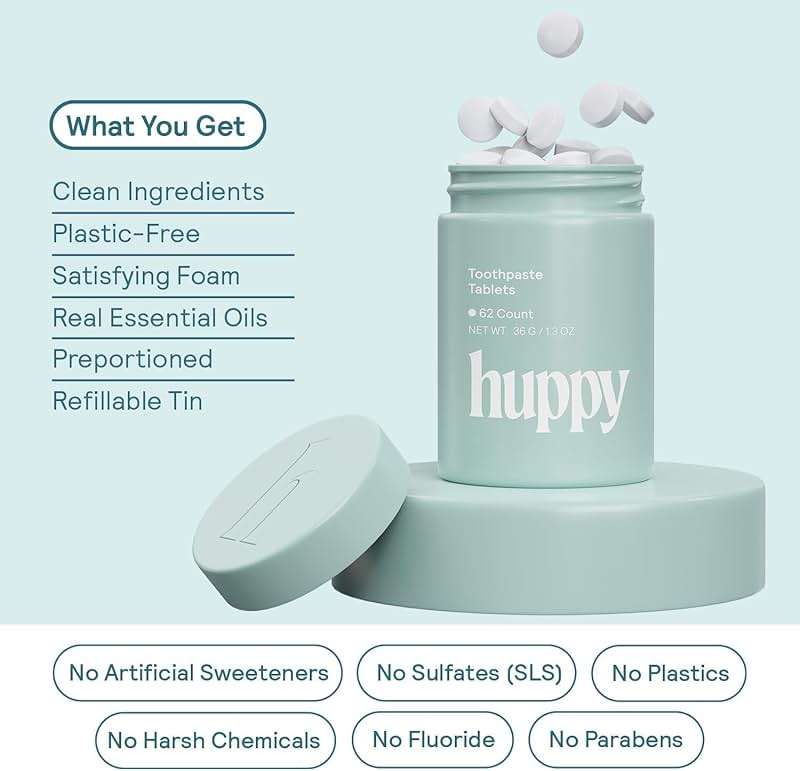 Huppy Toothpaste Tablets, Nano Hydroxyapatite, Fluoride Free and Plastic Free, Natural Whitening, Remineralizing, SLS Free, Travel Friendly Chewable Tabs, Strawberry Flavor, 62 Count (1 Month Supply) - Image 3
